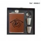 240ml chrome/leather flask set Duck/Gun, funnel & 2 silver tumblers