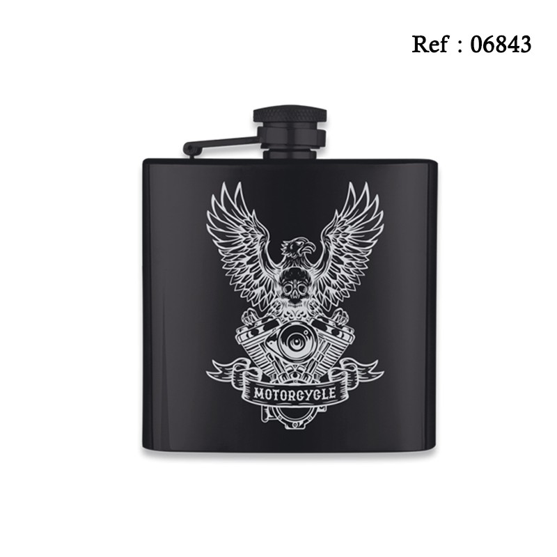 Flasque 180 ML Noire Mat 6 Oz gravure "Motorcycle"