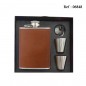 240ml chrome/leather flask set, funnel & 2 silver tumblers