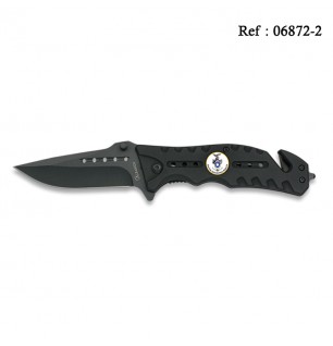 Couteau FOS Tactique Noir, Ecusson Policia Segurança publica 8cm clip