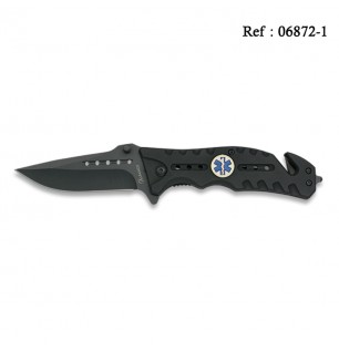 Couteau FOS Tactique Noir, Ecusson EMS 8cm avec clip