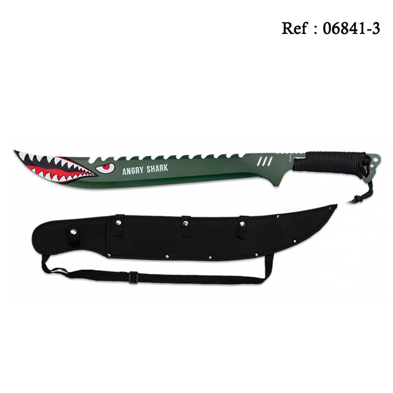 Machette Latine 45 cm Angry Shark Vert, avec étui nylon