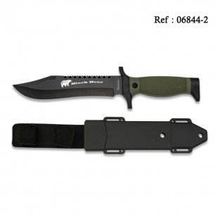 Couteau 18cm Black Bear manche vert, lame noire, étui rigide