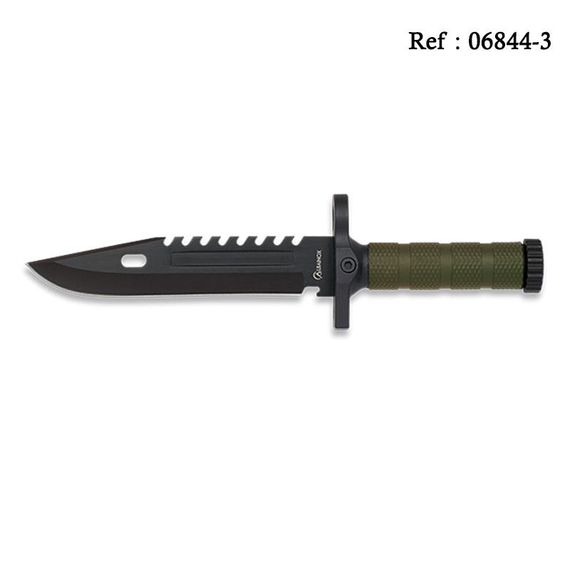 Knife 19cm Green/Black whistle, pencil sharpener, compass