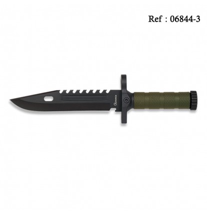 Knife 19cm Green/Black whistle, pencil sharpener, compass