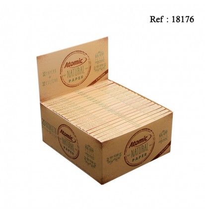 Cigarette paper ATOMIC + filters, natural hemp, display of 20