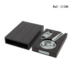 Macassar ebony cigar set with cigar cutter and ashtray