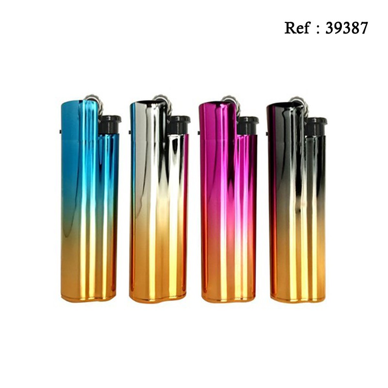 Briquet Pierre Festival avec coque métal shiny rainbow, display de 24