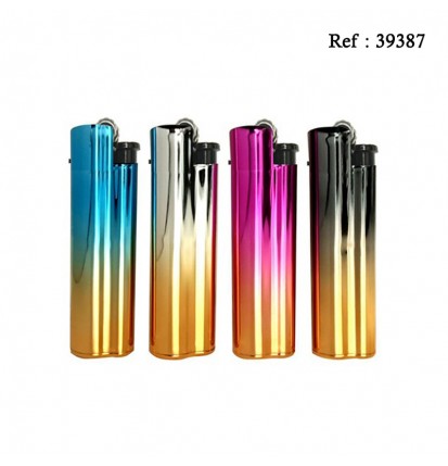 Briquet Pierre Festival avec coque métal shiny rainbow, display de 24