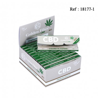 Papier cig. GOLDEN FILTER Bio King size Slim + filtre Green verre CBD