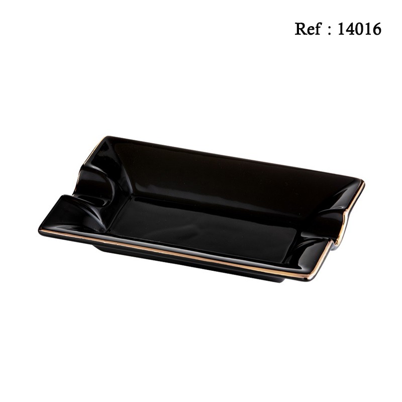 Black ceramic cigar ashtray with gold