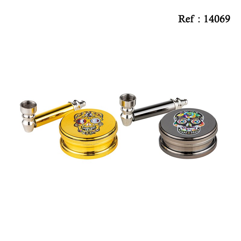 Mini pipe métal + filtre & Grinder la catrina blister, display de 12