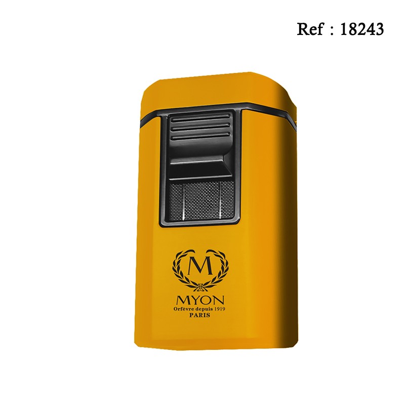 Briquet MYON Cigare quadruple jet Jaune & emporte pièce/coupe-cigare