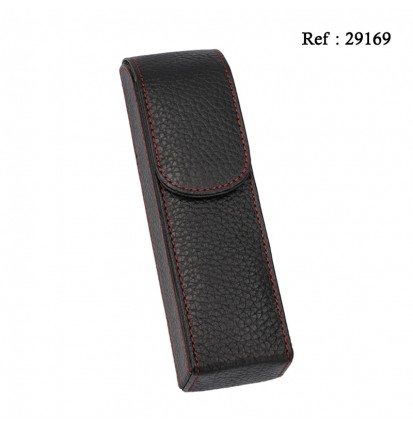 Etui 2 Cigares ADORINI Cuir Noir couture rouge avec séparateurs cèdre