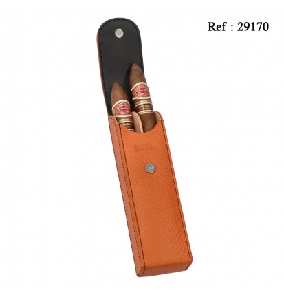 adorini cigar case real leather 2.- cigars orange with cedro divider