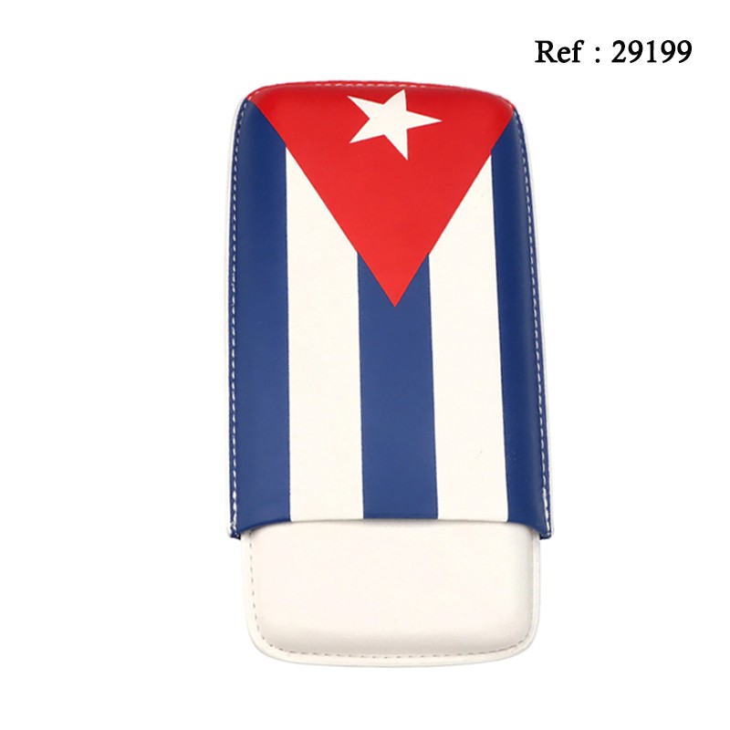 Cigar Case ADORINI leather Cuban Flag for 2-3 cigars