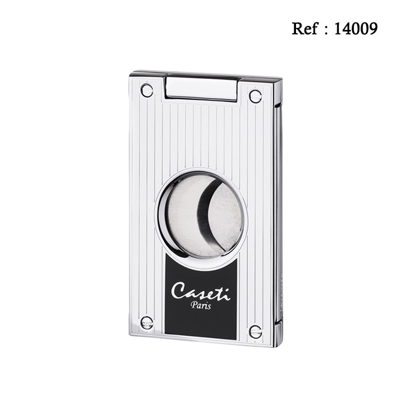 Caseti cigar cutter Chrome/Black stripes, 2 blades