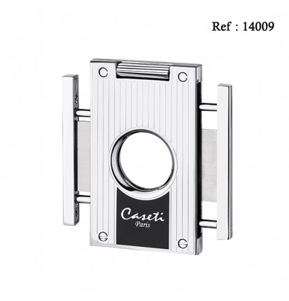 Caseti cigar cutter Chrome/Black stripes, 2 blades