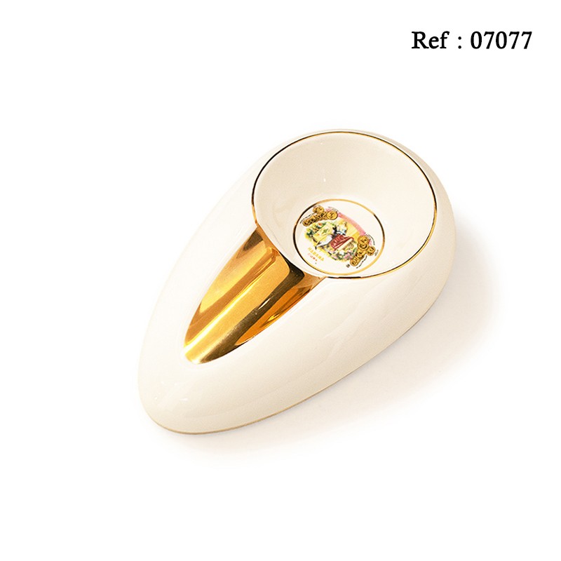 cigar ashtray ceramic white/gold for 1 cigare