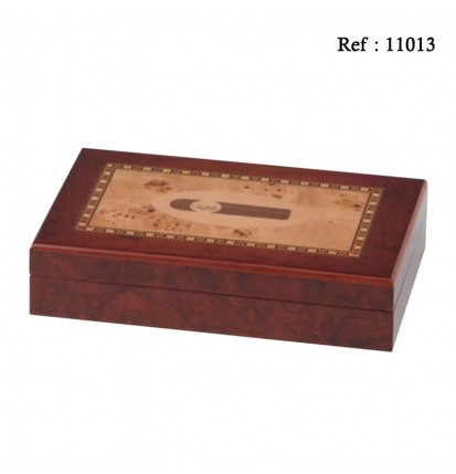 Cigar humidor burl wood finish cigar intarsia for 10 cigars