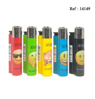 Flint lighter STAX fixed flame Smiley assorted per 40 pcs