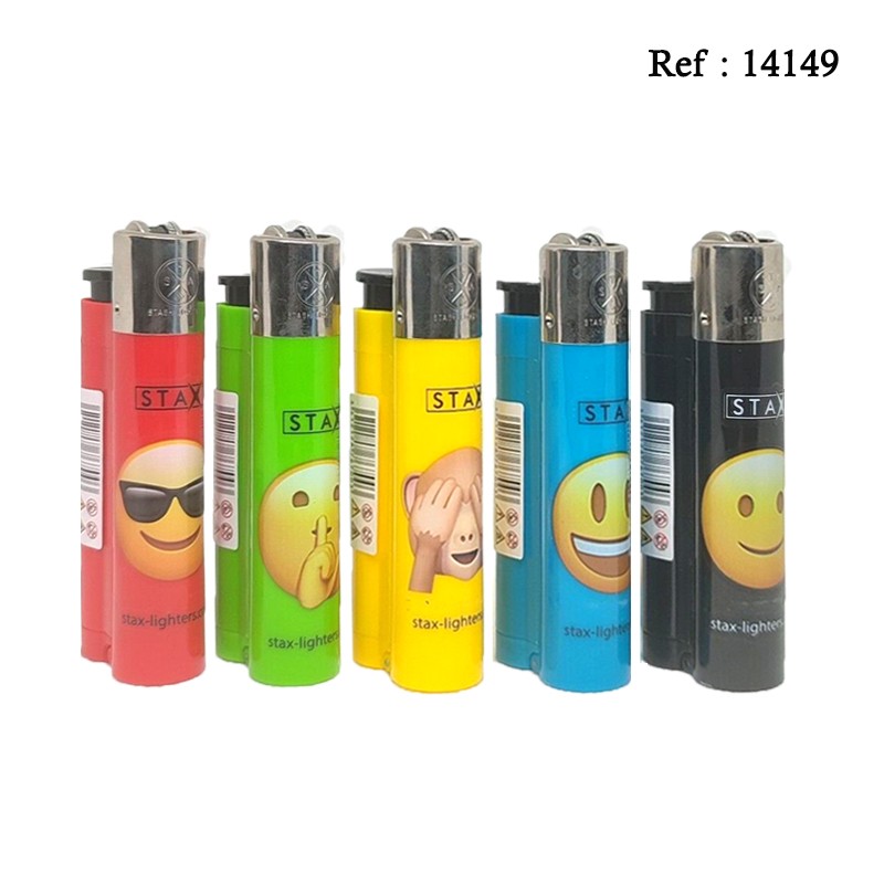 Flint lighter STAX fixed flame Smiley assorted per 40 pcs