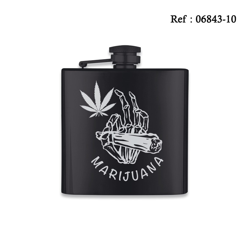 Flasque 180 ML Noire Mat 6 Oz Imprimé Marijuane