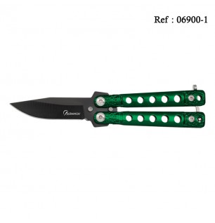 Couteau Papillon 5 cm Vert, lame noire