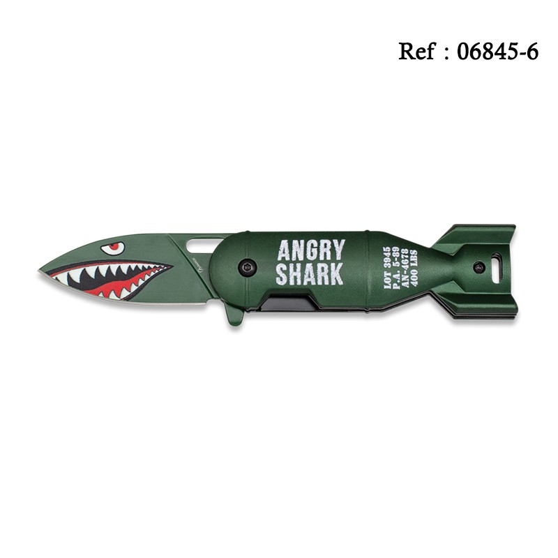 Knife 6 cm Angry Shark Green with clip