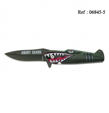 Knife 8.5 cm Angry Shark Green with clip