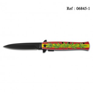 Knife 9 cm Black Rasta/Leaves with clip