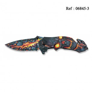 Knife 8.5 cm Skull on Flames with chain