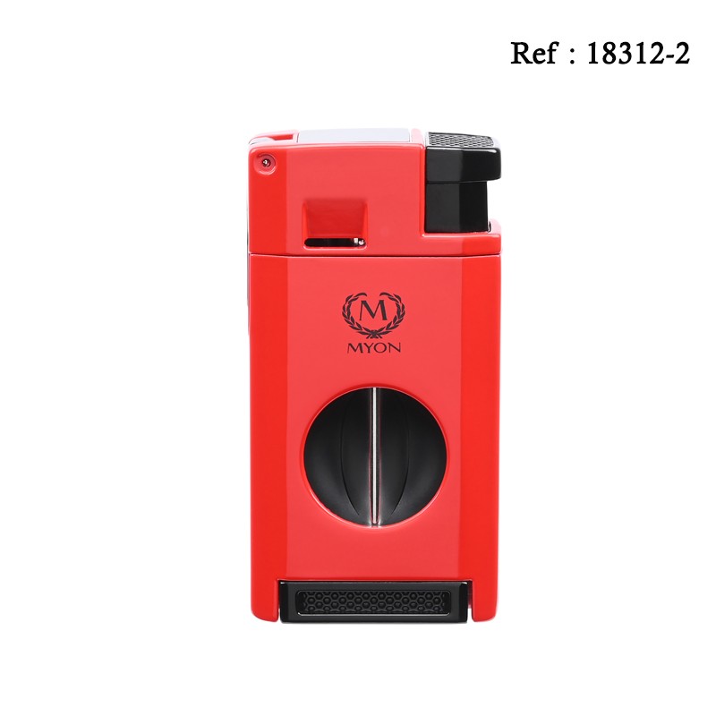 Briquet MYON Double Jet Rouge avec coupe cigare lame V et emporte pièce