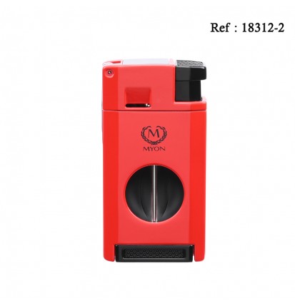 Briquet MYON Double Jet Rouge avec coupe cigare lame V et emporte pièce