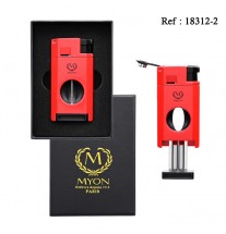 Briquet MYON Double Jet Rouge avec coupe cigare lame V et emporte pièce