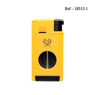 2 Jet flame lighter MYON Yellow with cigar cutter V slicer and pierc