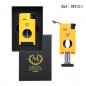 Briquet MYON Double Jet Jaune avec coupe cigare lame V et emporte pièce