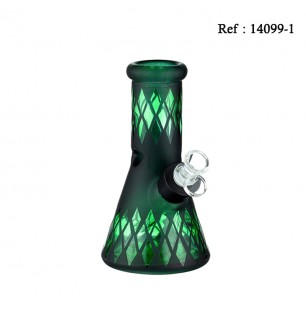 Bang 20 cm en verre Noir Mat/Vert Ø 4cm, avec 2 chillum