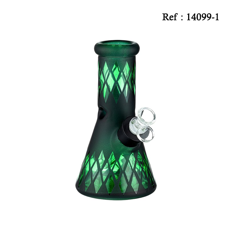 Bang 20 cm en verre Noir Mat/Vert Ø 4cm, avec 2 chillum