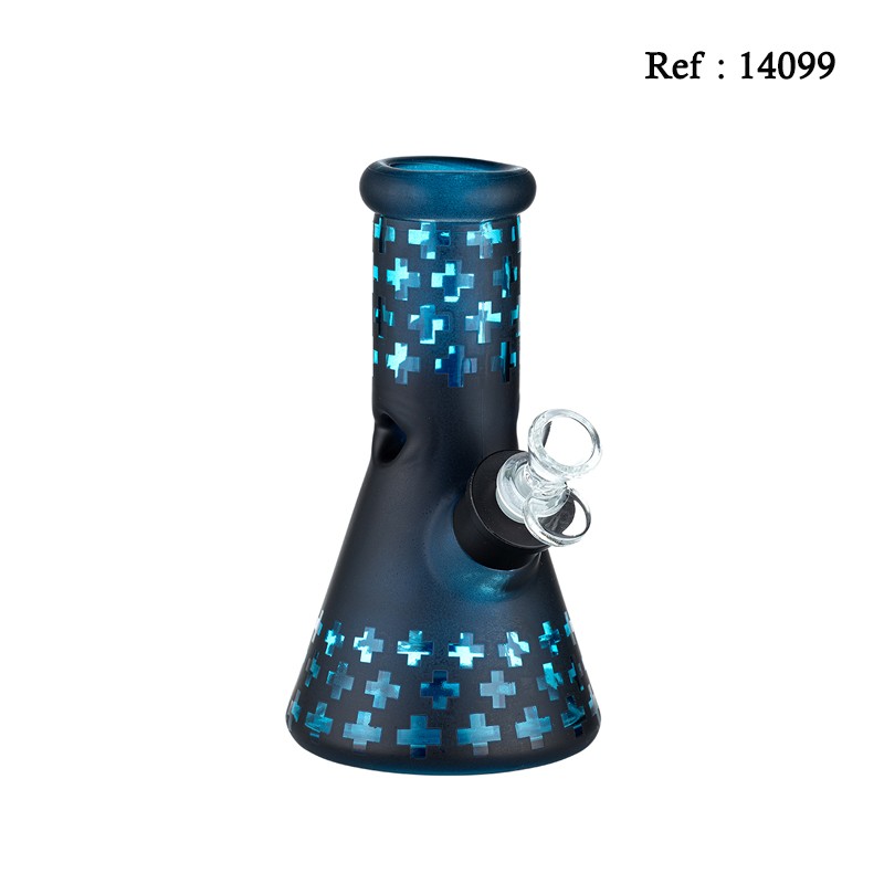 Bang 20 cm en verre Noir Mat/Bleu Ø 4cm, avec 2 chillum