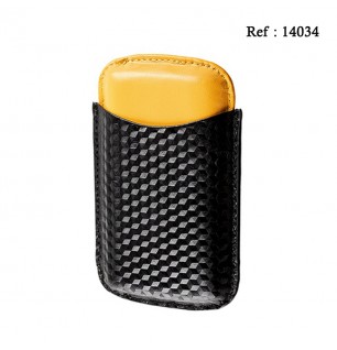 Cigar case 3 Cigar leather yellow/black