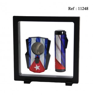 Set Briquet Triple jet + Coupe cigares pince décor CUBA