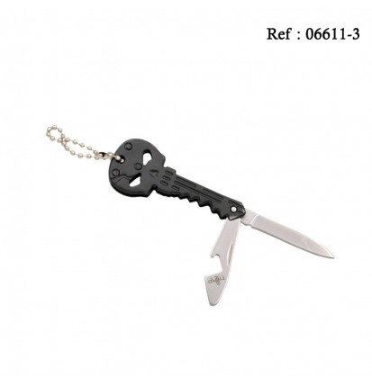 Couteau Clé THIRD Tête de Mort Noir 6cm, Inox