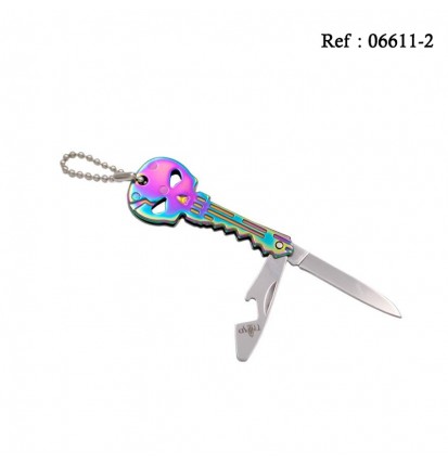 Knife Key THIRD Skull Rainbow 6 cm, Stainless steel