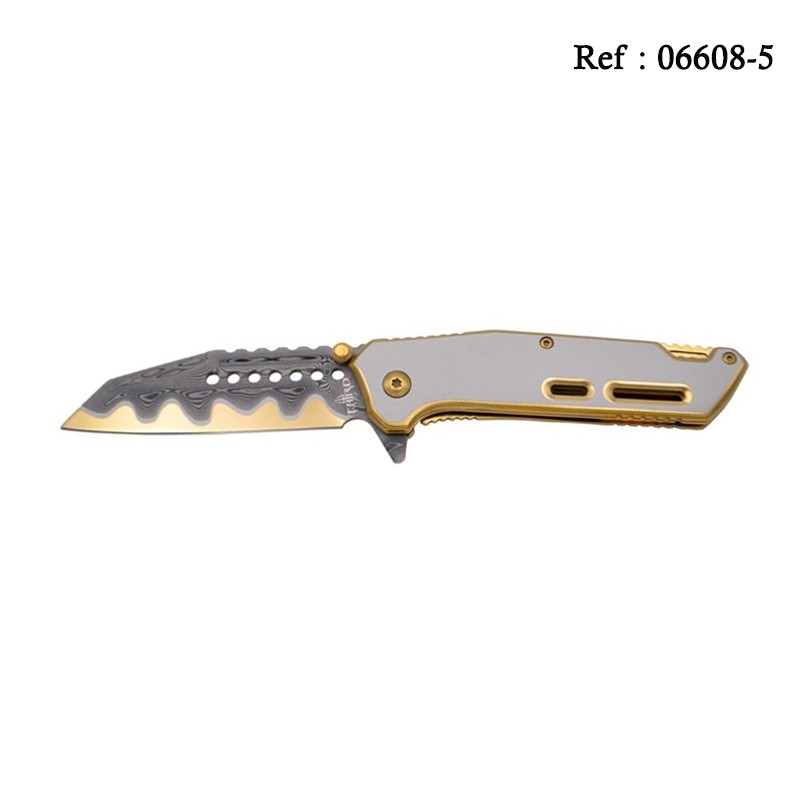 Knife THIRD Steel 3D Damascus Gold 11.5cm, Stainless steel