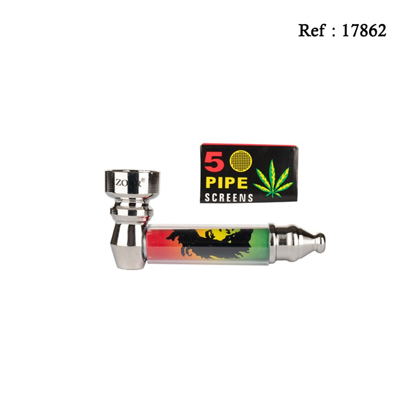 Mini pipe métal Rasta en blister 7cm, display de 12