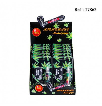 Mini pipe métal Rasta en blister 7cm, display de 12