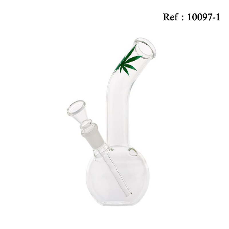 Glass Bong Small Green Leaf 16 cm, Ø 24 mm