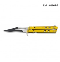 Couteau Papillon 10.5 cm Jaune, lame noir/argenté