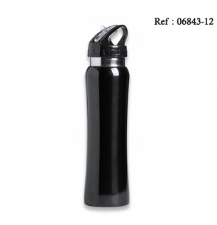 Black sports bottle 800 ML Inox with snap hook